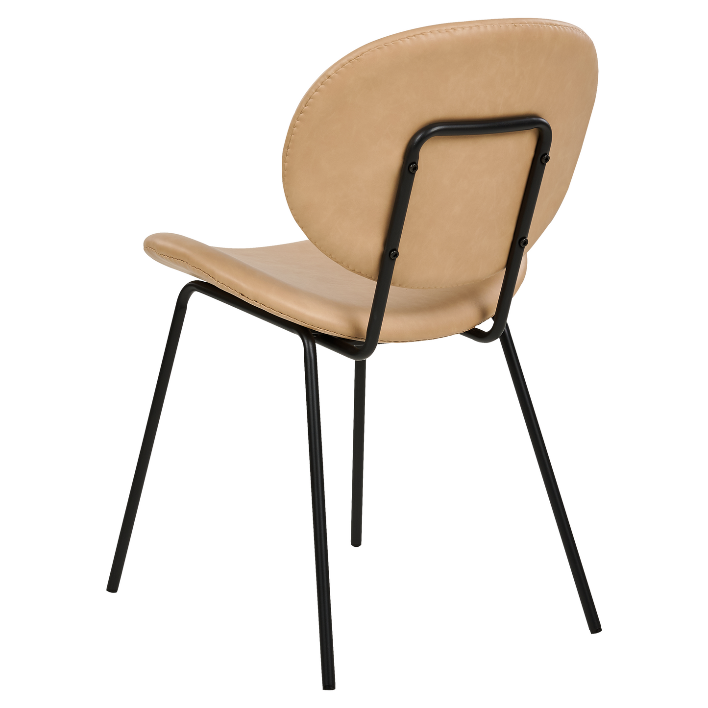 Set of 2 Armless Dining Chairs Sand Beige Faux PU Leather Black Iron Legs Contemporary
