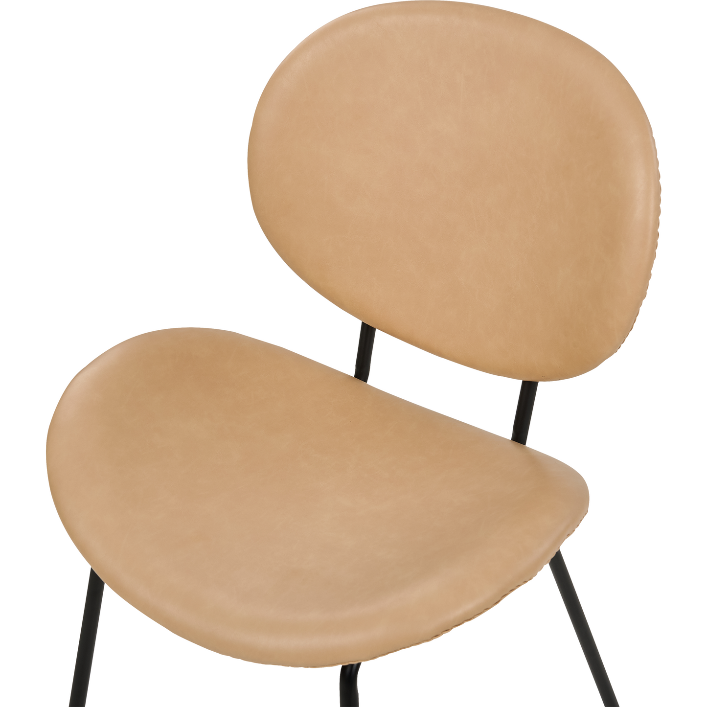 Set of 2 Armless Dining Chairs Sand Beige Faux PU Leather Black Iron Legs Contemporary