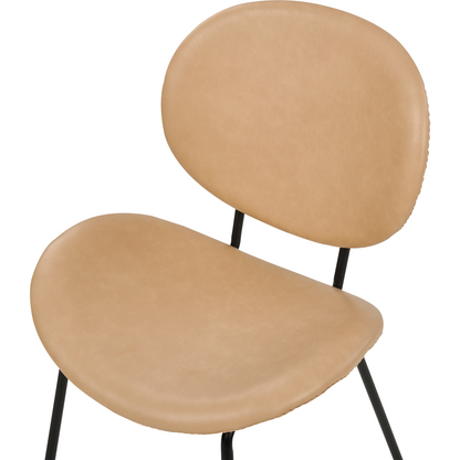 Set of 2 Armless Dining Chairs Sand Beige Faux PU Leather Black Iron Legs Contemporary