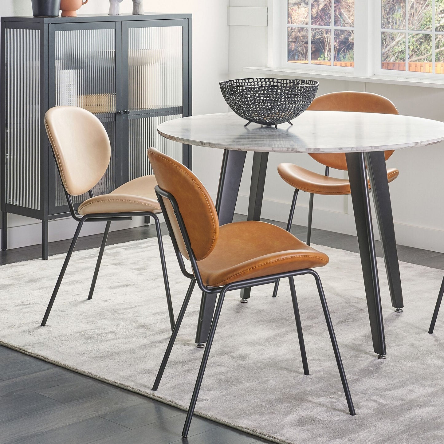 Dining Chairs Set Golden Brown Faux PU Leather Armless