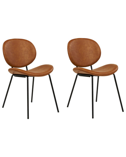 Dining Chairs Set Golden Brown Faux PU Leather Armless