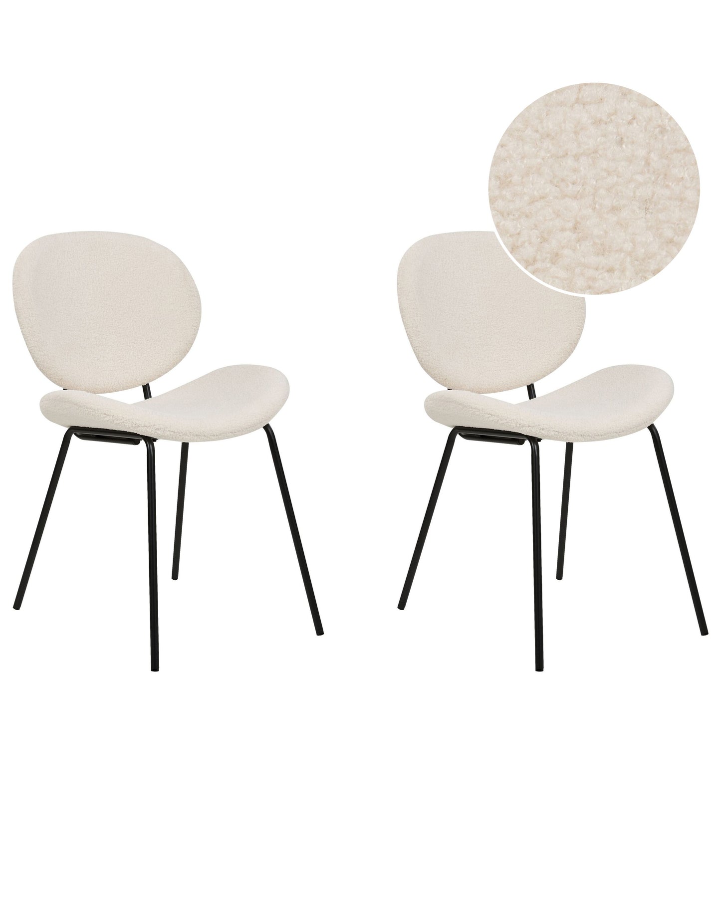 Boucle Dining Chairs Set of 2 White Armless Black Iron Legs