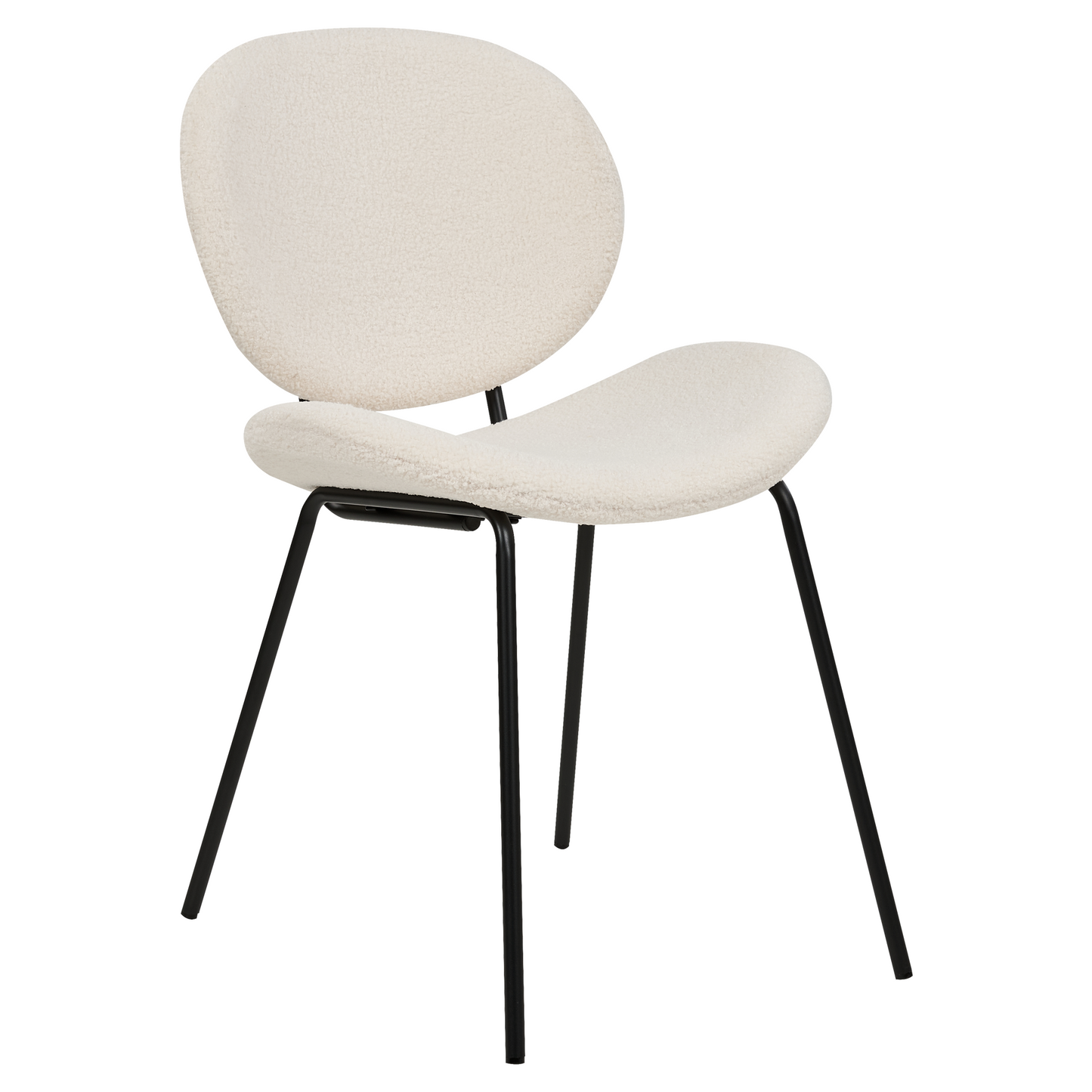 Boucle Dining Chairs Set of 2 White Armless Black Iron Legs