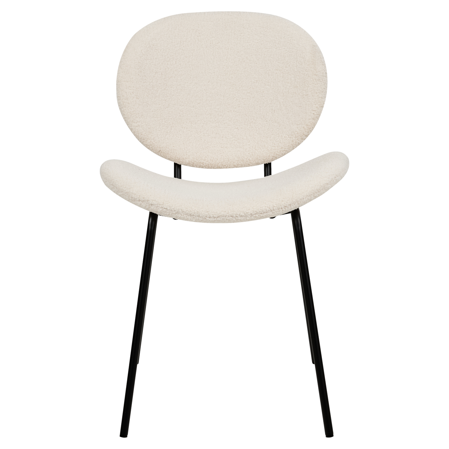 Boucle Dining Chairs Set of 2 White Armless Black Iron Legs