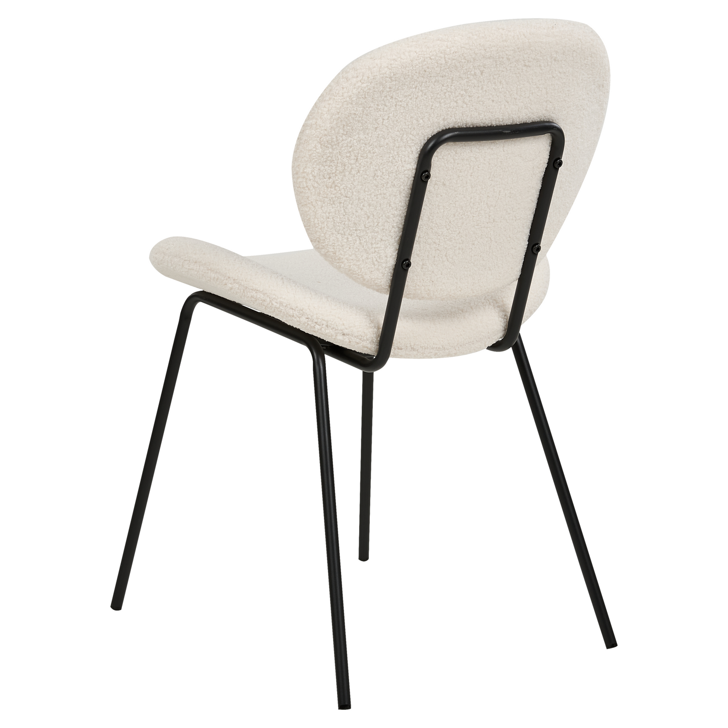 Boucle Dining Chairs Set of 2 White Armless Black Iron Legs