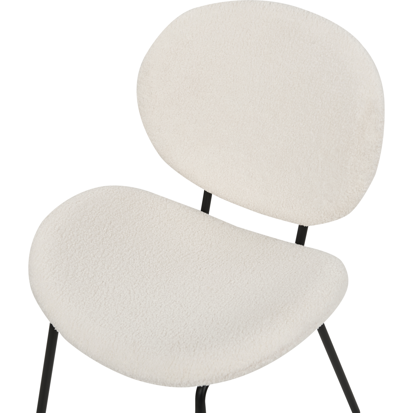 Boucle Dining Chairs Set of 2 White Armless Black Iron Legs