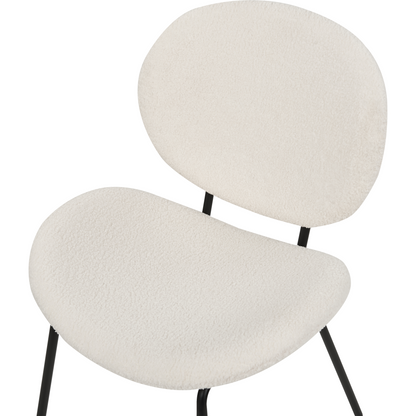 Boucle Dining Chairs Set of 2 White Armless Black Iron Legs