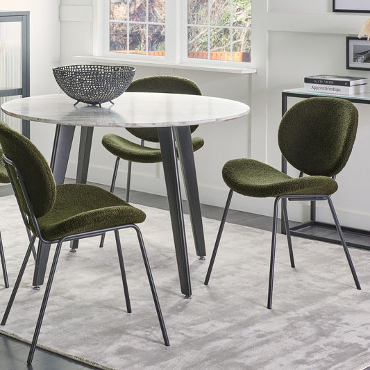 Dining Chairs Dark Green Boucle With Iron Legs Set Of 2