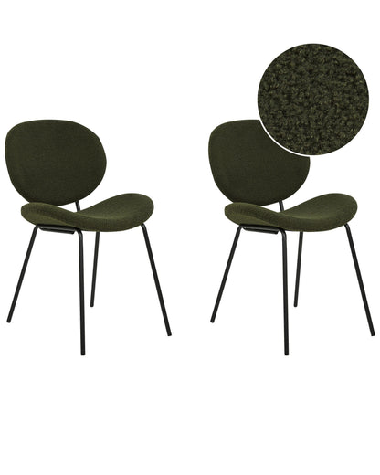 Dining Chairs Dark Green Boucle With Iron Legs Set Of 2