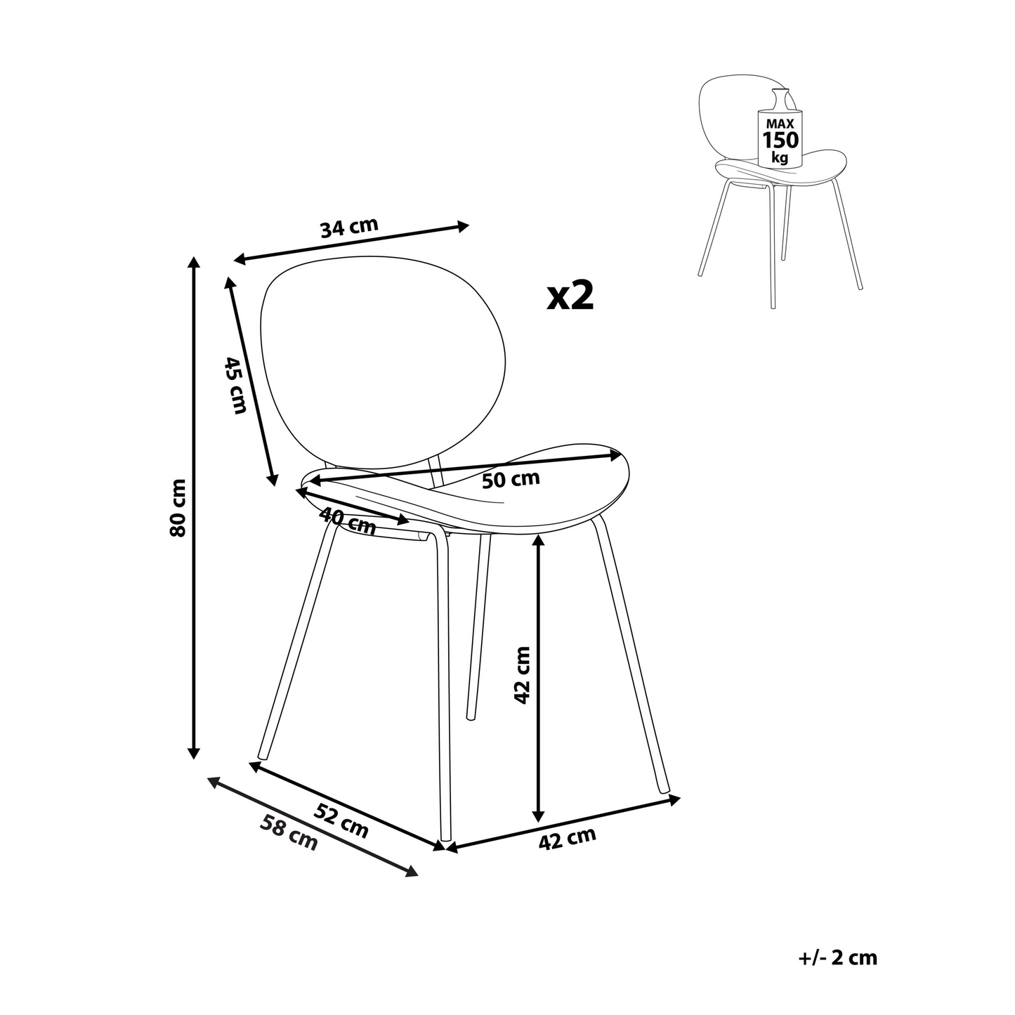 Set of 2 Black Boucl? Armless Dining Chairs With Iron Legs For Modern Dining Rooms