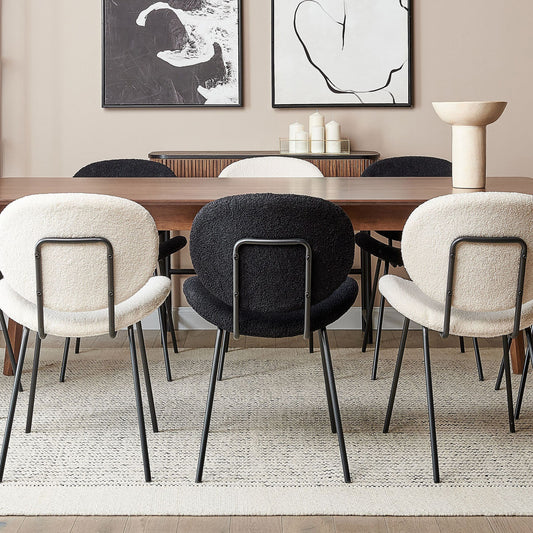 Set of 2 Black Boucl? Armless Dining Chairs With Iron Legs For Modern Dining Rooms