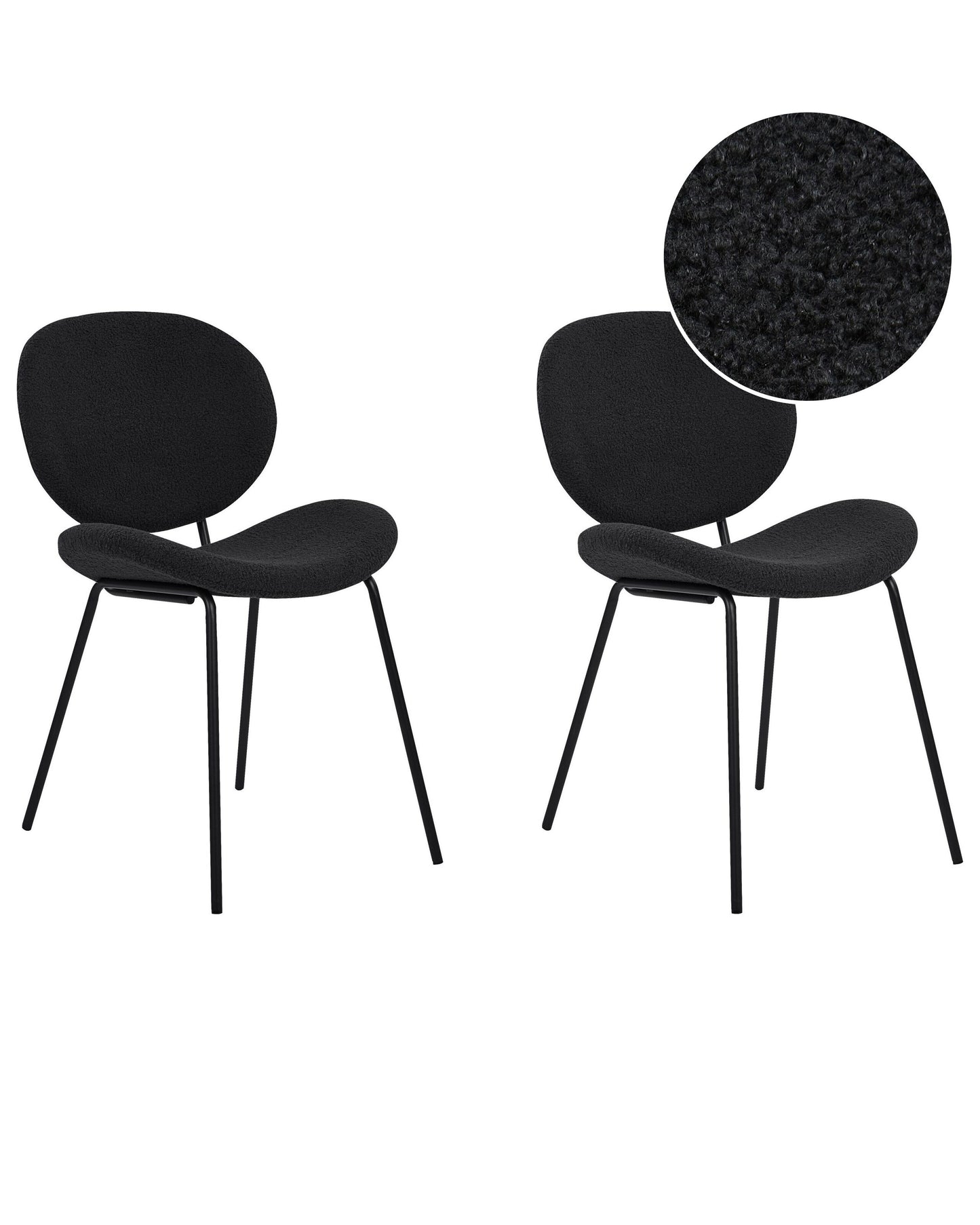 Set of 2 Black Boucl? Armless Dining Chairs With Iron Legs For Modern Dining Rooms
