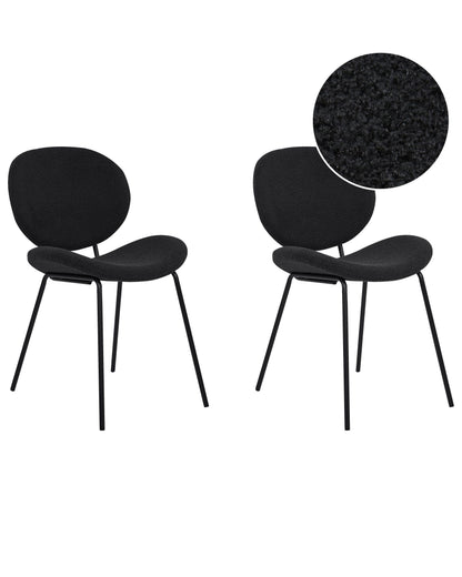 Set of 2 Black Boucl? Armless Dining Chairs With Iron Legs For Modern Dining Rooms