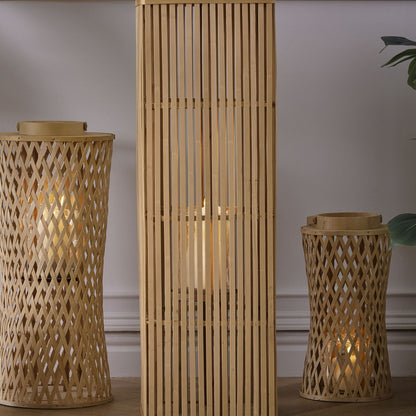Candle Lantern 88cm Natural Bamboo Wood With Glass Candle Holder Boho Indoor Decor