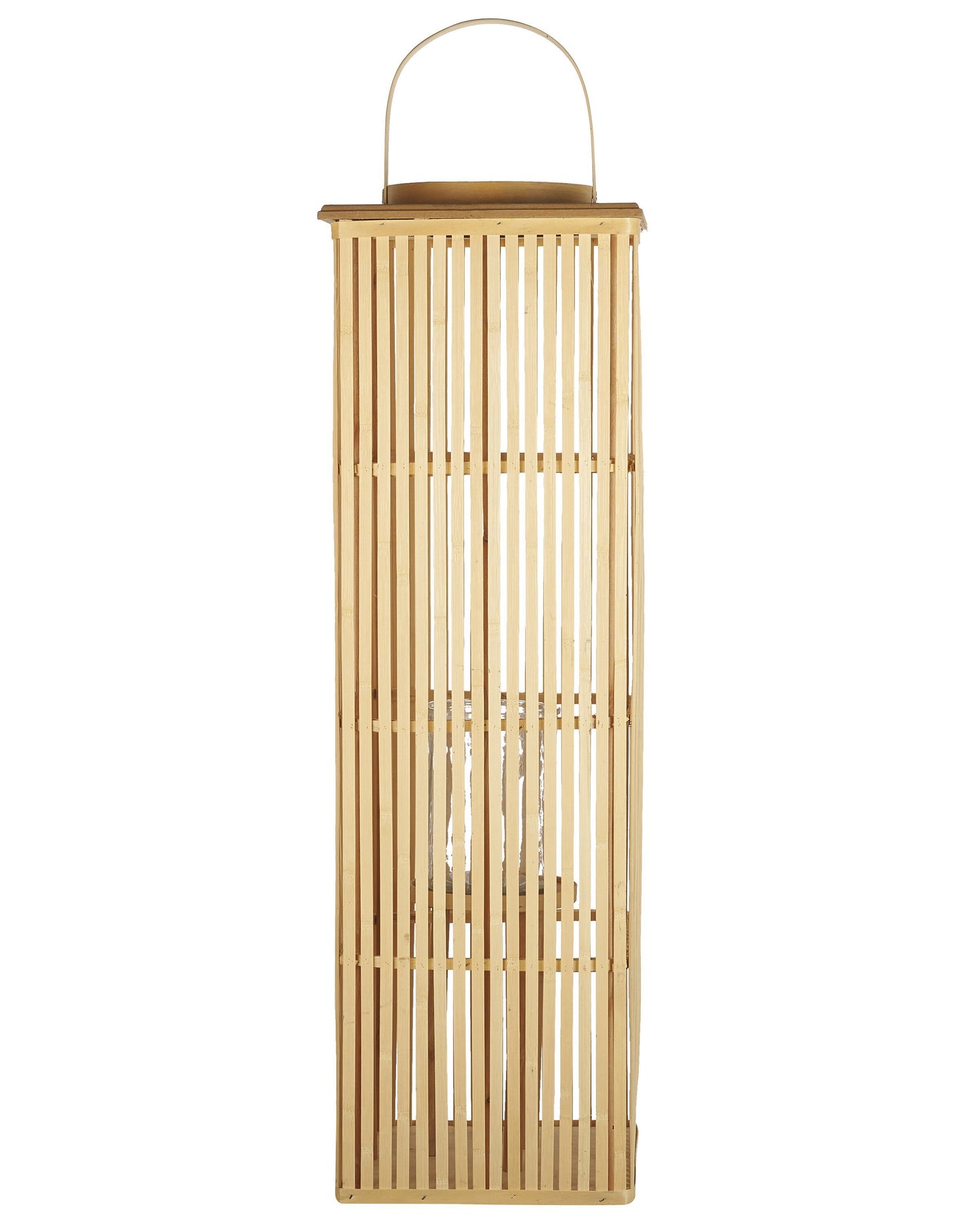 Candle Lantern 88cm Natural Bamboo Wood With Glass Candle Holder Boho Indoor Decor