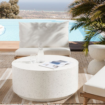 Accent Coffee Table White Terrazzo Fiberglass 90cm Round Top Outdoor Modern