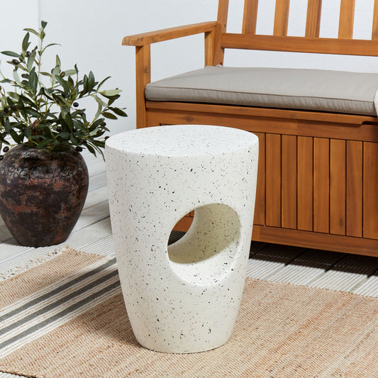 Accent Terrazzo Fiberglass Side Table White 37cm Outdoor