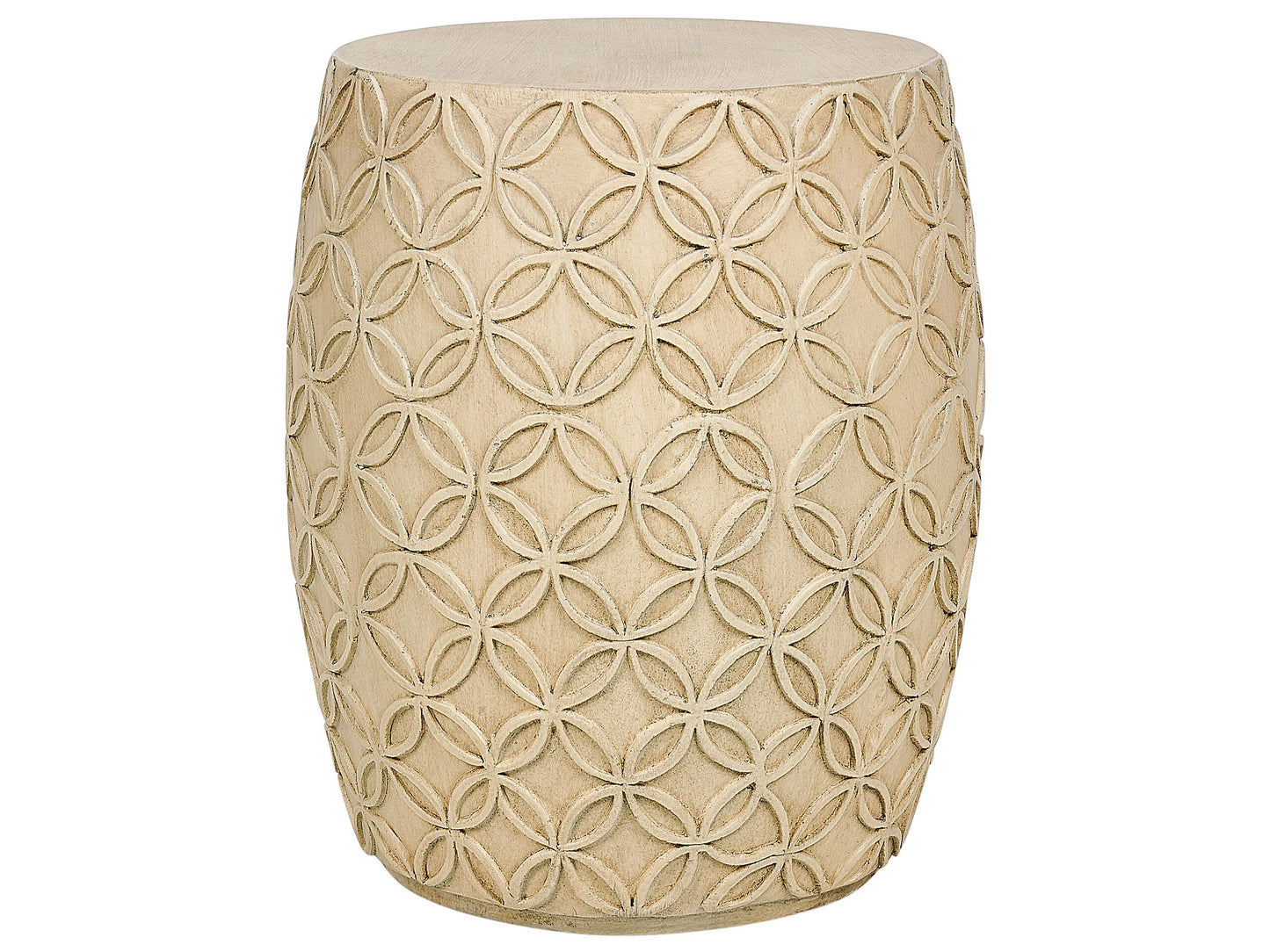 Accent Light Beige Fiberglass Outdoor Round Drum Side Table