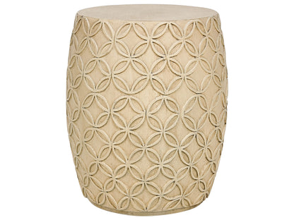 Accent Light Beige Fiberglass Outdoor Round Drum Side Table