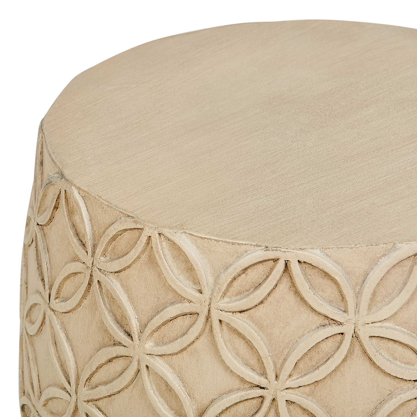Accent Light Beige Fiberglass Outdoor Round Drum Side Table