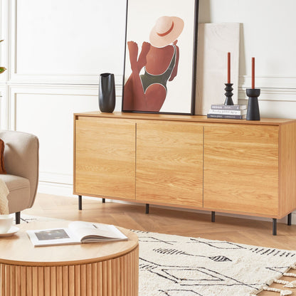 Three Door Sideboard Light Brown With Black Metal Legs