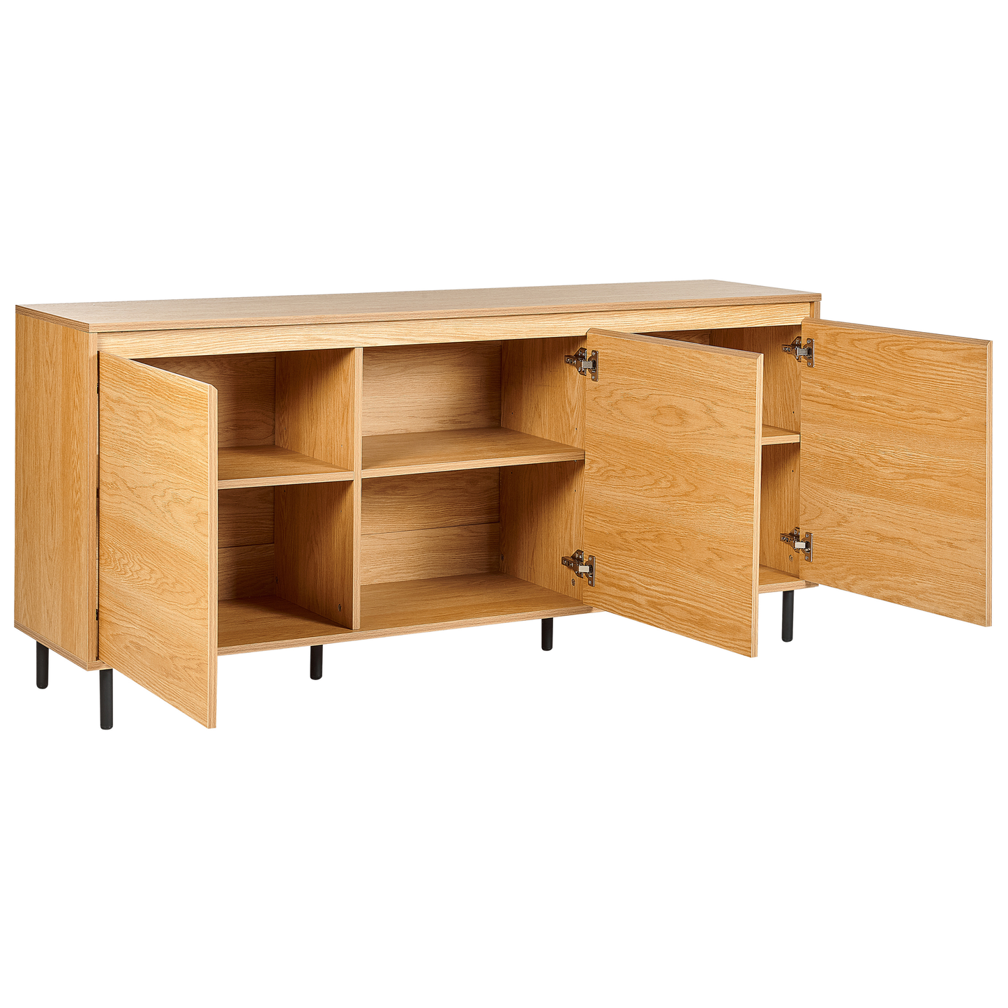 Three Door Sideboard Light Brown With Black Metal Legs