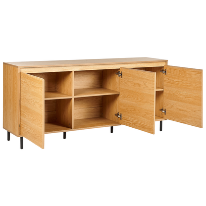 Three Door Sideboard Light Brown With Black Metal Legs