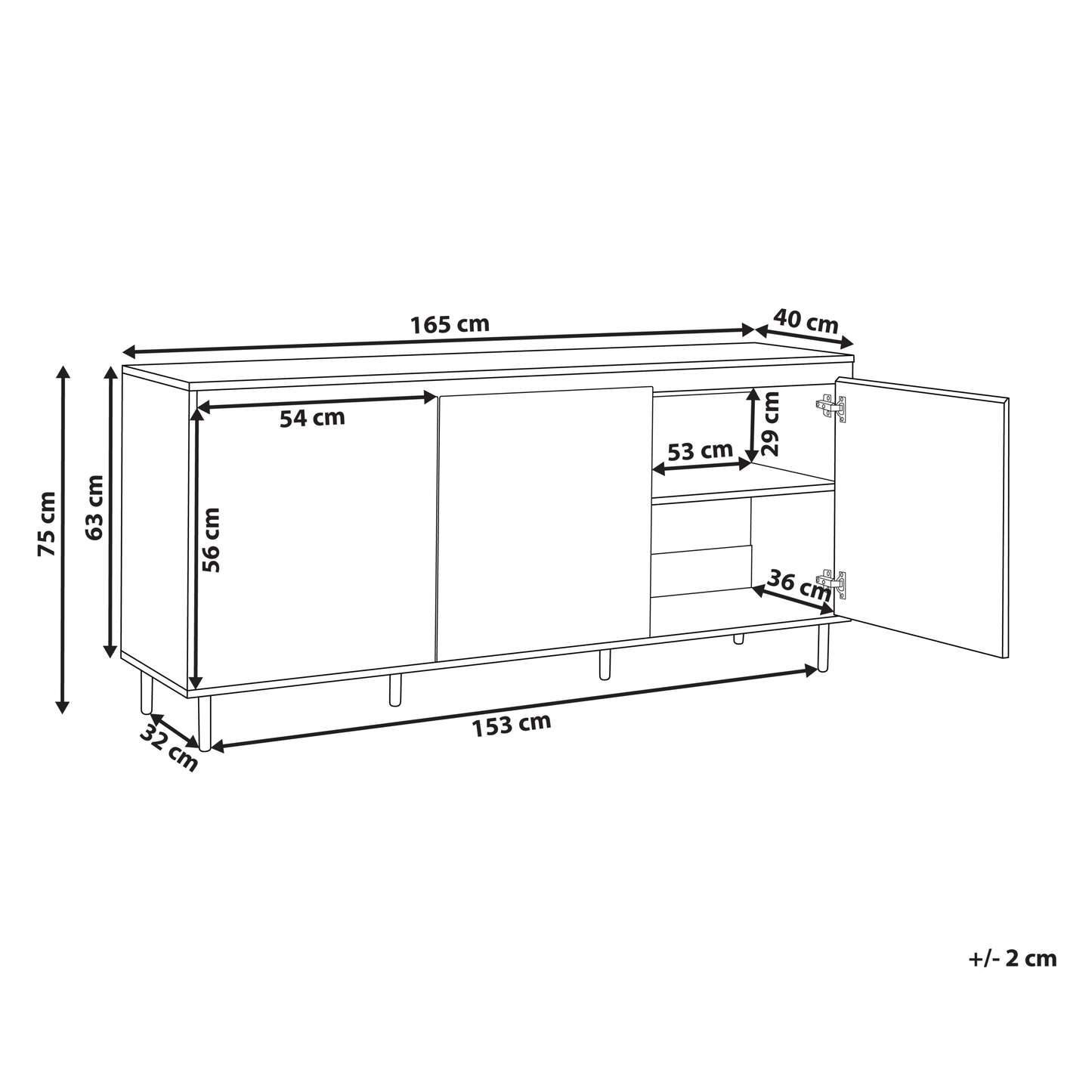 Three Door Sideboard Light Brown With Black Metal Legs
