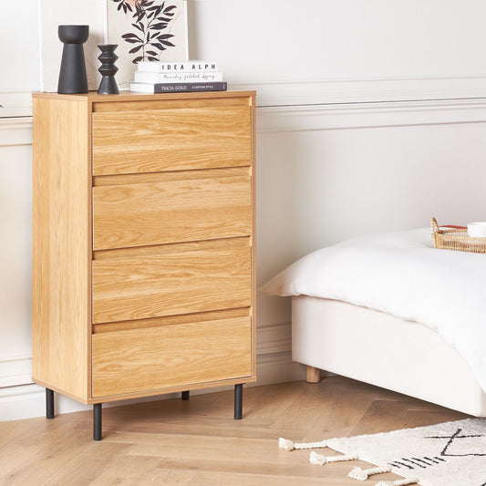Four Drawer Chest Light Brown With Black Metal Legs