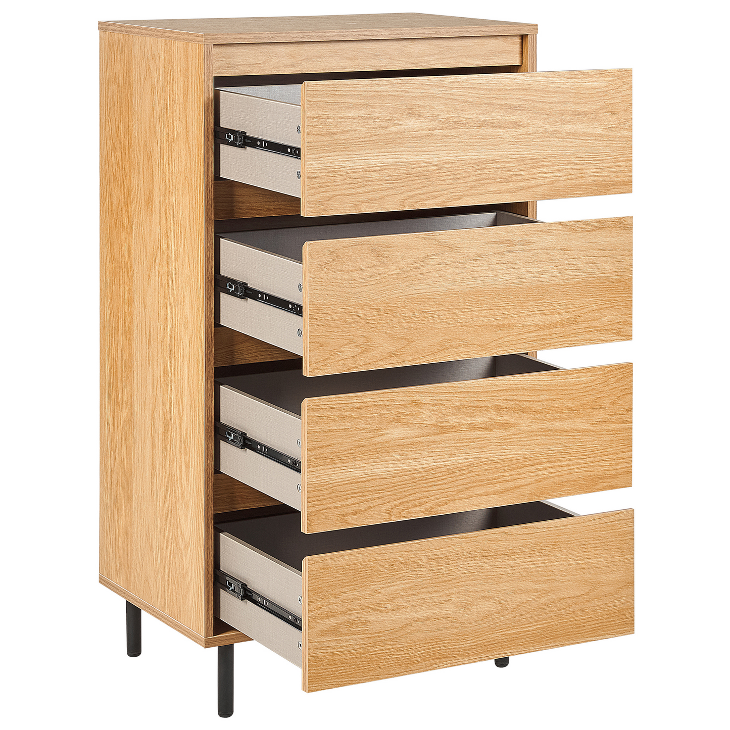 Four Drawer Chest Light Brown With Black Metal Legs