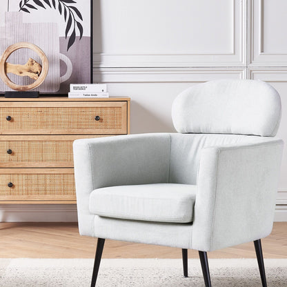 Armchair Light Grey Fabric Upholstery With Black Legs And Headrest Backrest Retro Glam