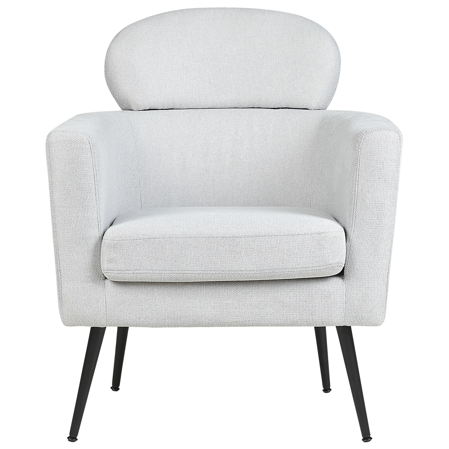 Armchair Light Grey Fabric Upholstery With Black Legs And Headrest Backrest Retro Glam