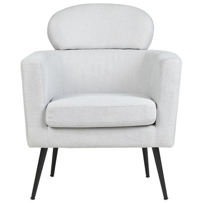 Armchair Light Grey Fabric Upholstery With Black Legs And Headrest Backrest Retro Glam