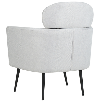 Armchair Light Grey Fabric Upholstery With Black Legs And Headrest Backrest Retro Glam