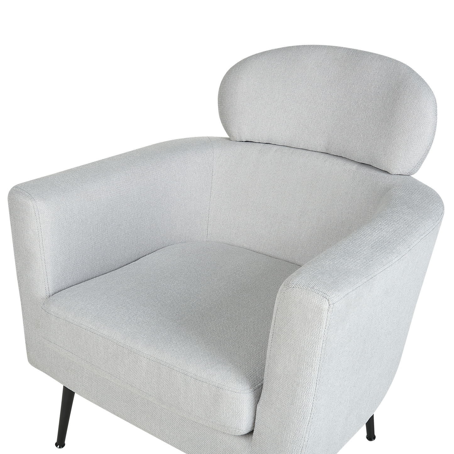 Armchair Light Grey Fabric Upholstery With Black Legs And Headrest Backrest Retro Glam