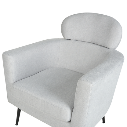 Armchair Light Grey Fabric Upholstery With Black Legs And Headrest Backrest Retro Glam