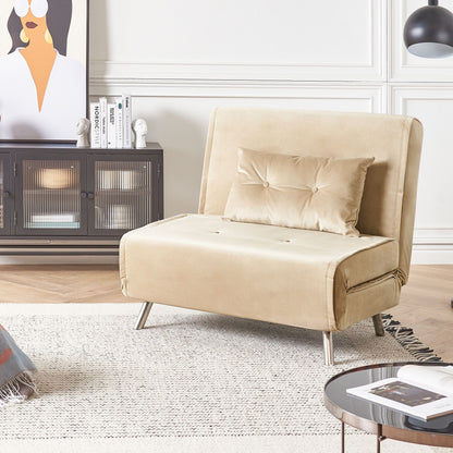 Velvet Sofa Bed Beige Single Sleeper Foldout Chair