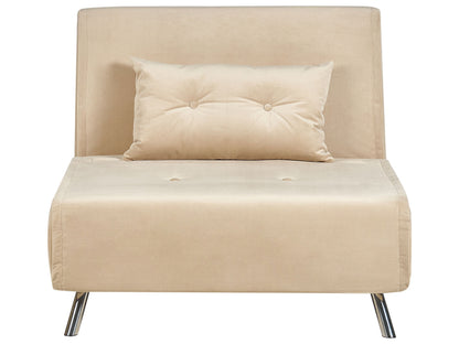 Velvet Sofa Bed Beige Single Sleeper Foldout Chair
