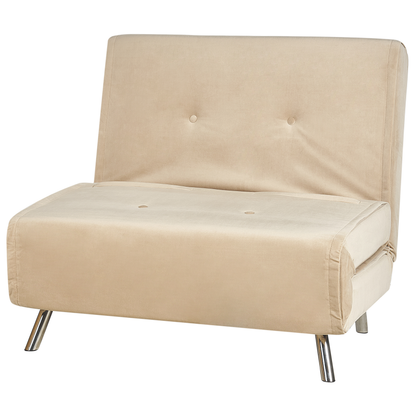 Velvet Sofa Bed Beige Single Sleeper Foldout Chair