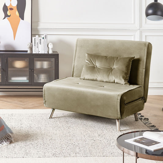 Olive Green Velvet Sofa Bed Single Sleeper Fold Out