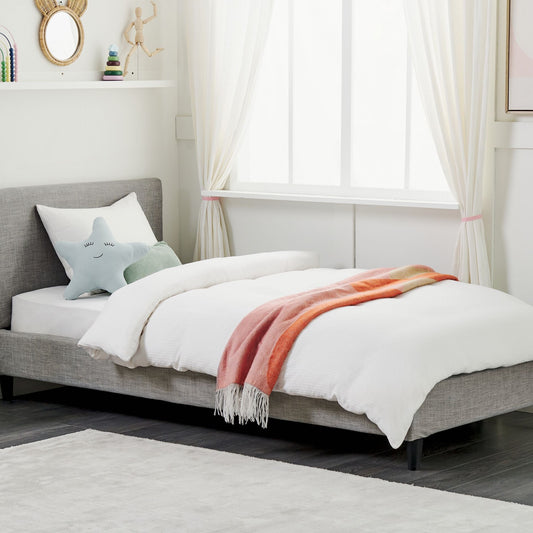EU Single Panel Bed 3ft Light Grey Fabric Removable Cover