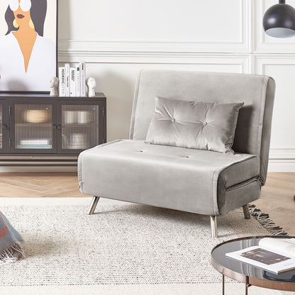 Sofa Bed Light Grey Velvet Upholstery Single Sleeper Fold Out Chair Bed With Cushion Modern Design