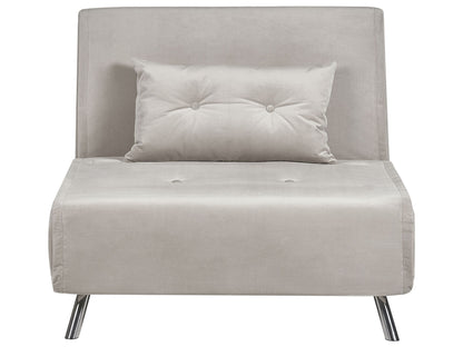 Sofa Bed Light Grey Velvet Upholstery Single Sleeper Fold Out Chair Bed With Cushion Modern Design