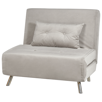 Sofa Bed Light Grey Velvet Upholstery Single Sleeper Fold Out Chair Bed With Cushion Modern Design