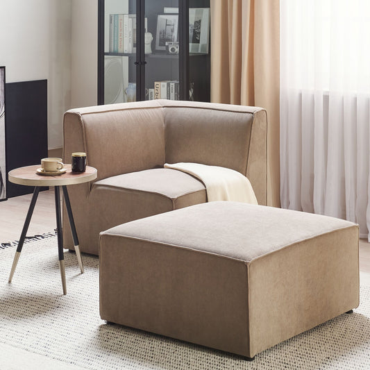 Corduroy Ottoman Beige Taupe Square Footstool Modern
