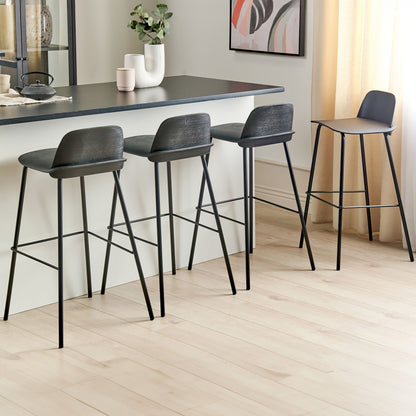 Modern Bar Stools Set Of 4 Black Plastic Seat And Metal Legs 90cm Counter Height