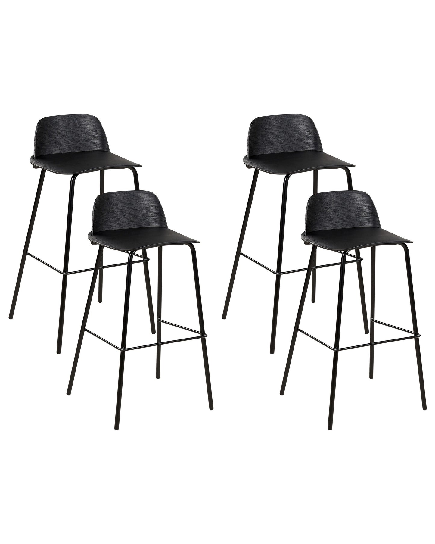 Modern Bar Stools Set Of 4 Black Plastic Seat And Metal Legs 90cm Counter Height