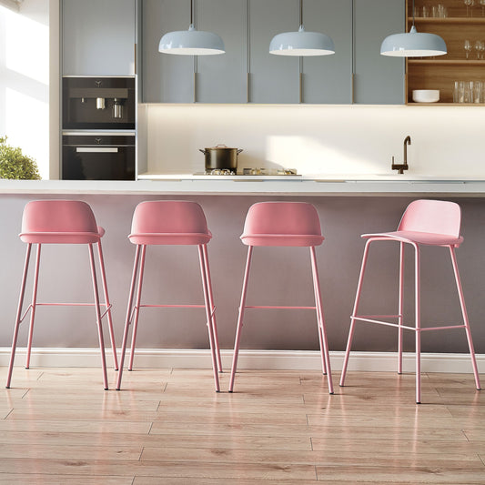 Set Of 4 Light Pink Bar Stools With Plastic Seats And Metal Legs 90cm Modern