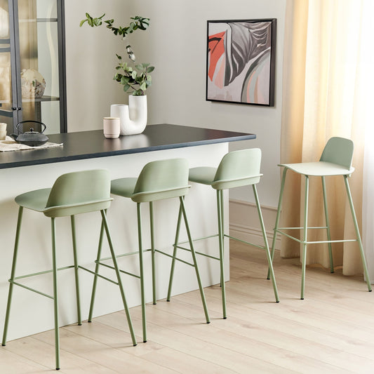 Bar Stools 4 Pack Pistachio Light Green Plastic Seat Metal Legs 90cm Modern