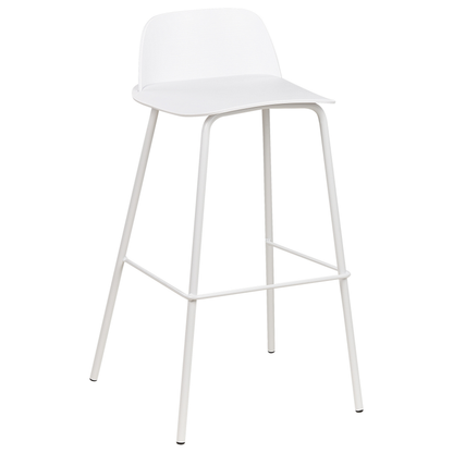 Set Of 4 White Bar Stools With Synthetic Seats And Metal Legs 90cm